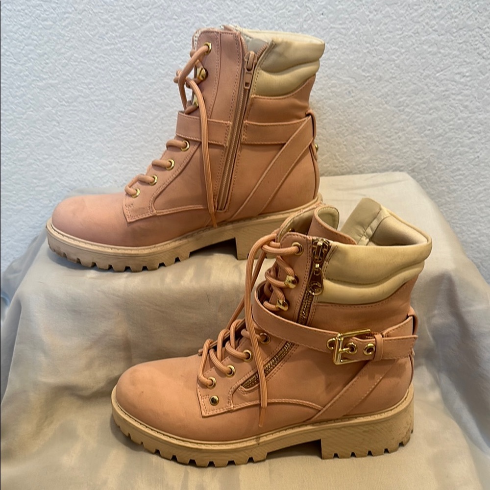 GBG Los Angeles Pink Combat Boots with Gold Accents